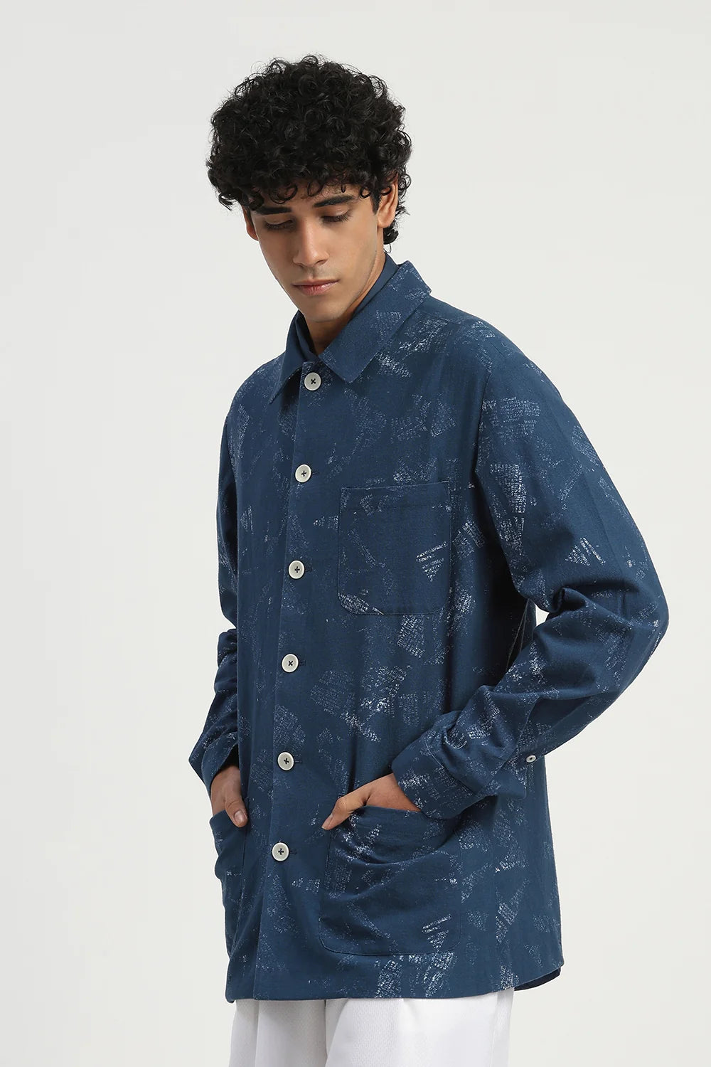 News Print Shirt Jacket