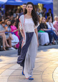 Pinstripe and Beaded Saree Dress
