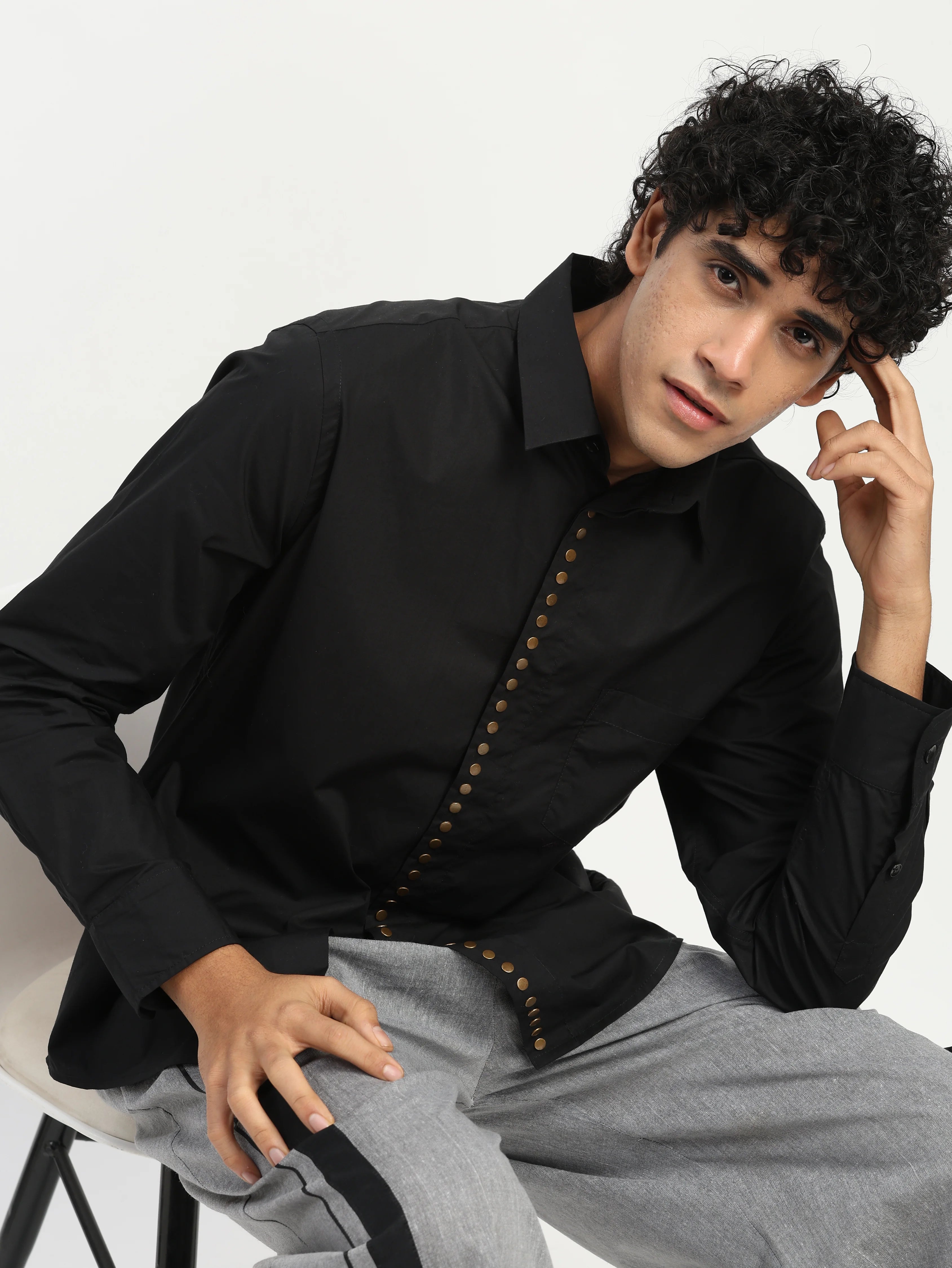 Studs Placket Shirt Indigo