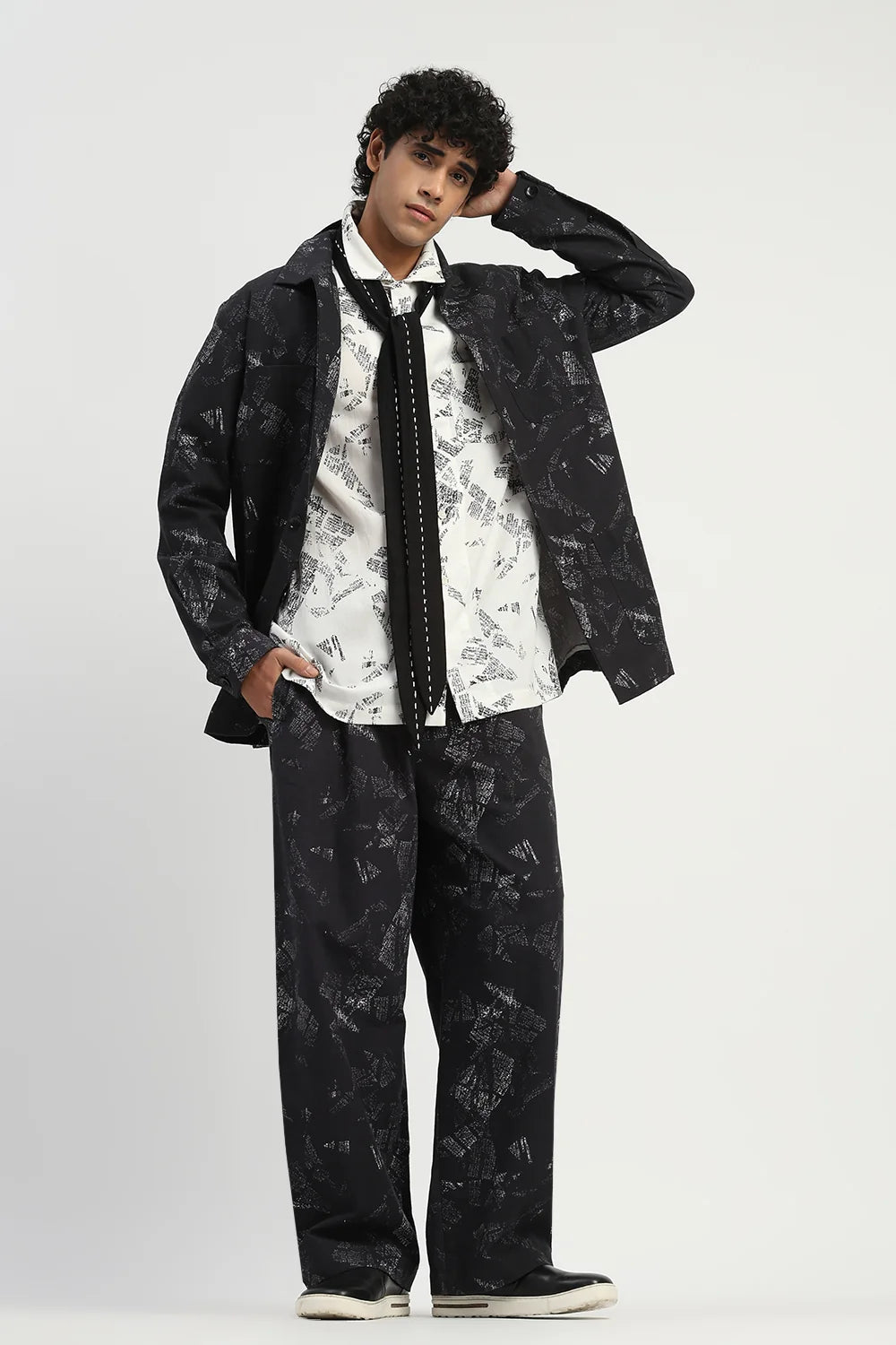 News Print Trouser Black
