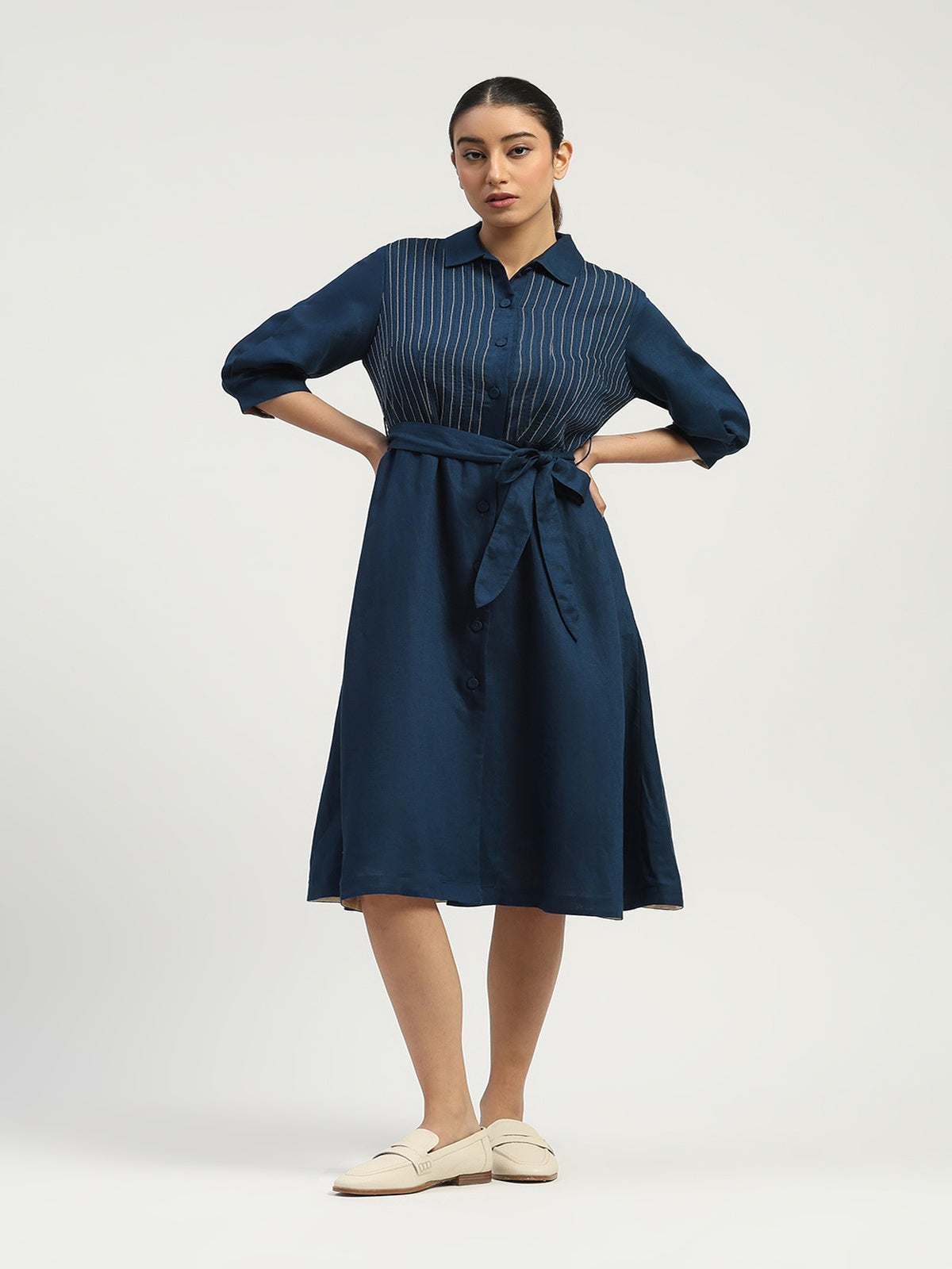 Pleated Linen Dress