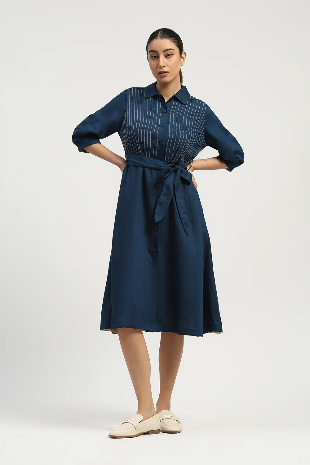Pleated Linen Dress