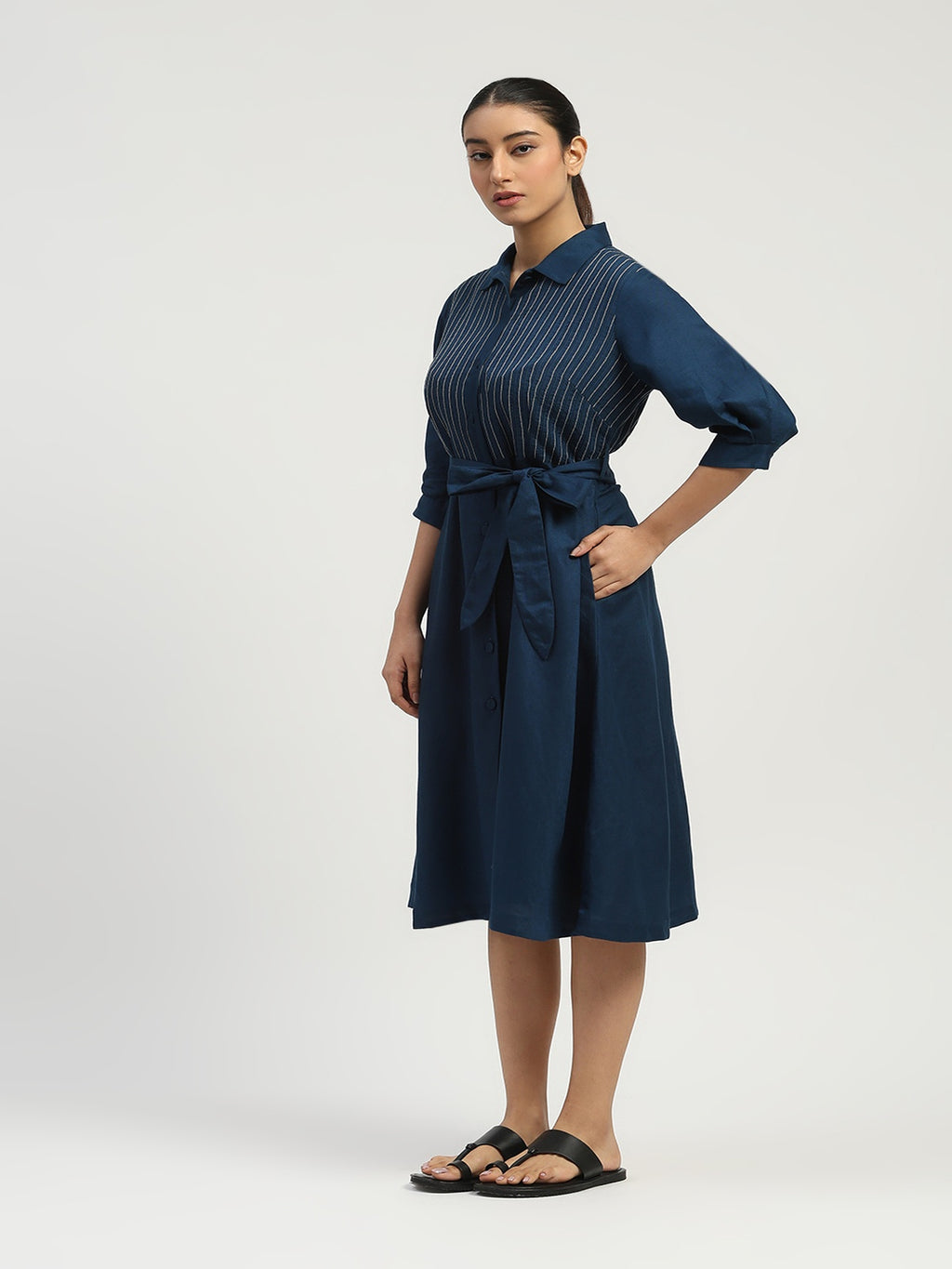 Pleated Linen Dress