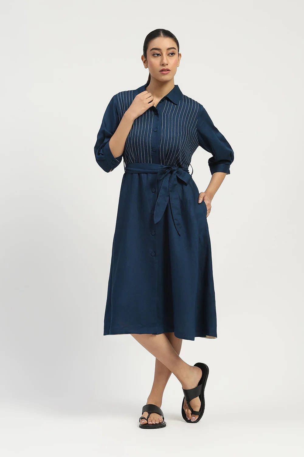 Pleated Linen Dress
