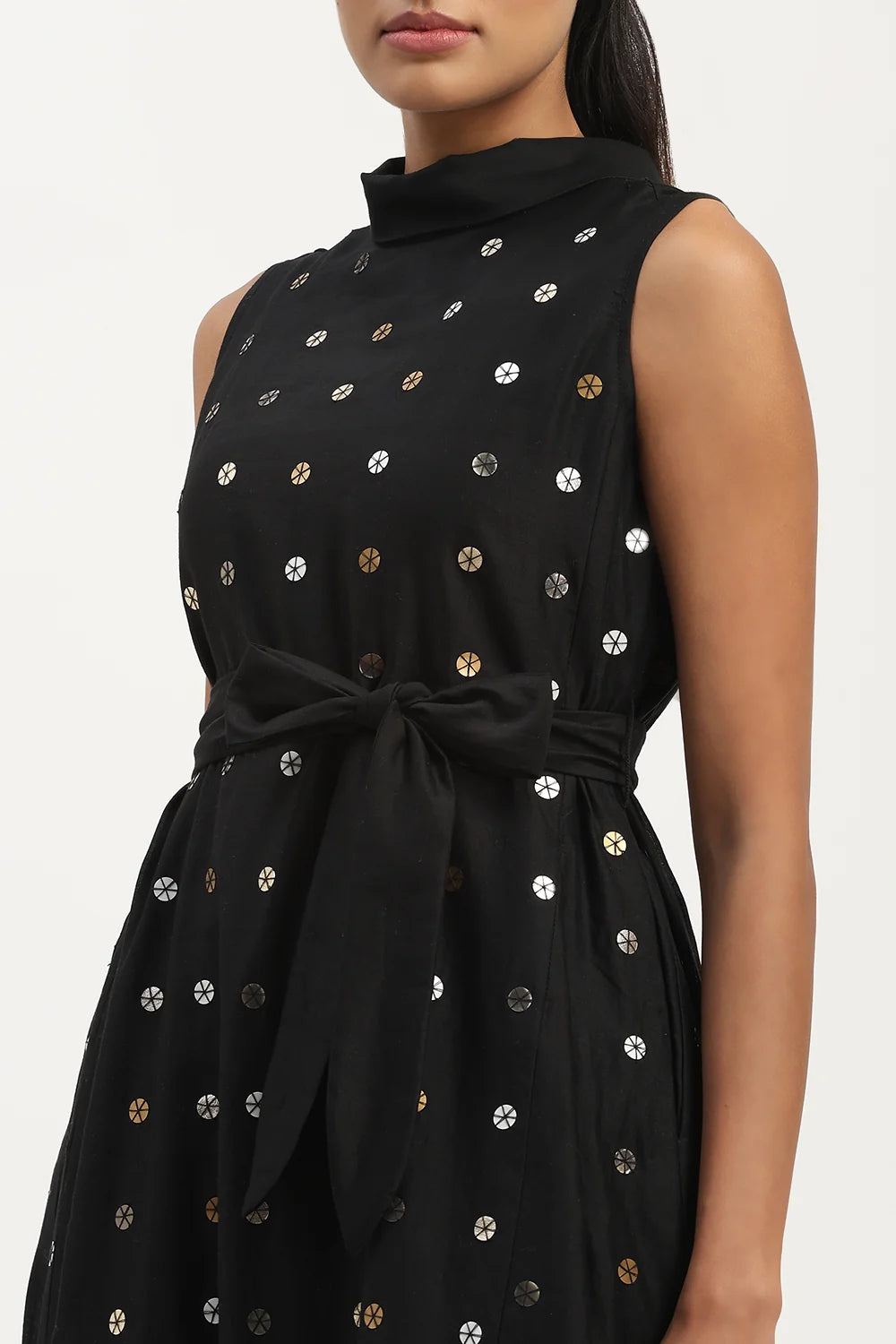 Sequin Dot Long Dress Black