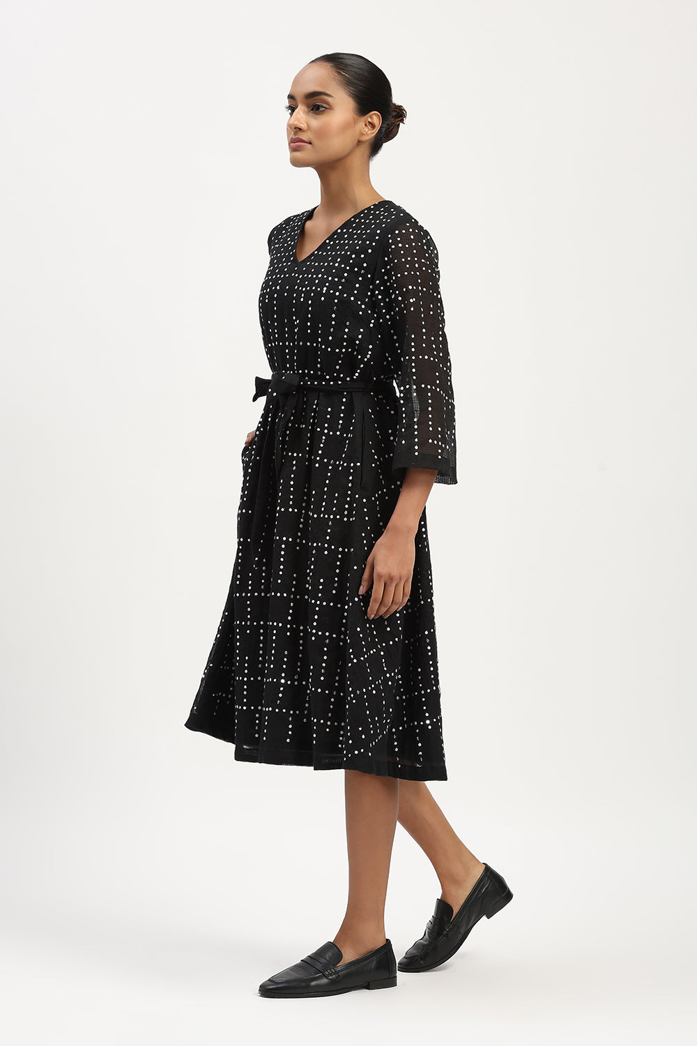 Dot Check Kurta Black
