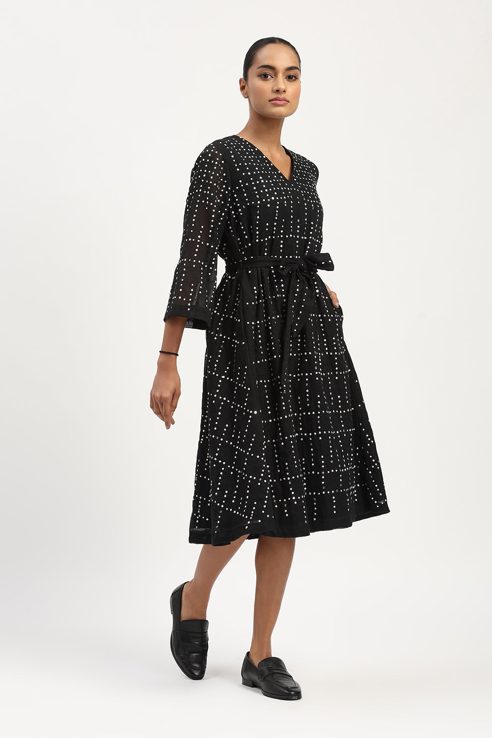 Dot Check Kurta Black