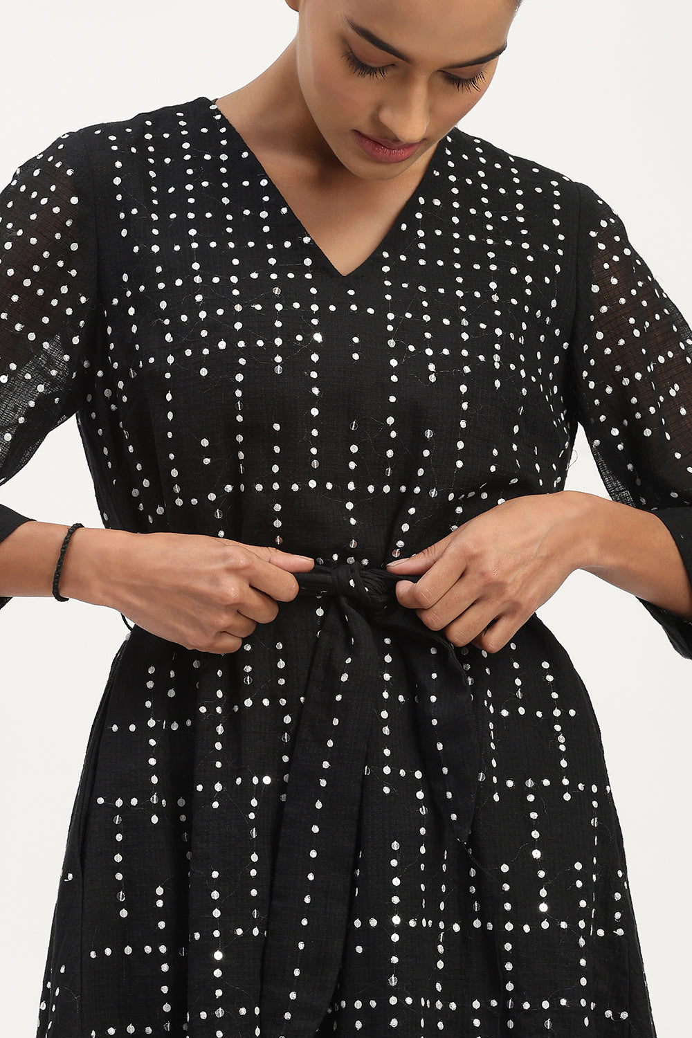 Dot Check Kurta Black