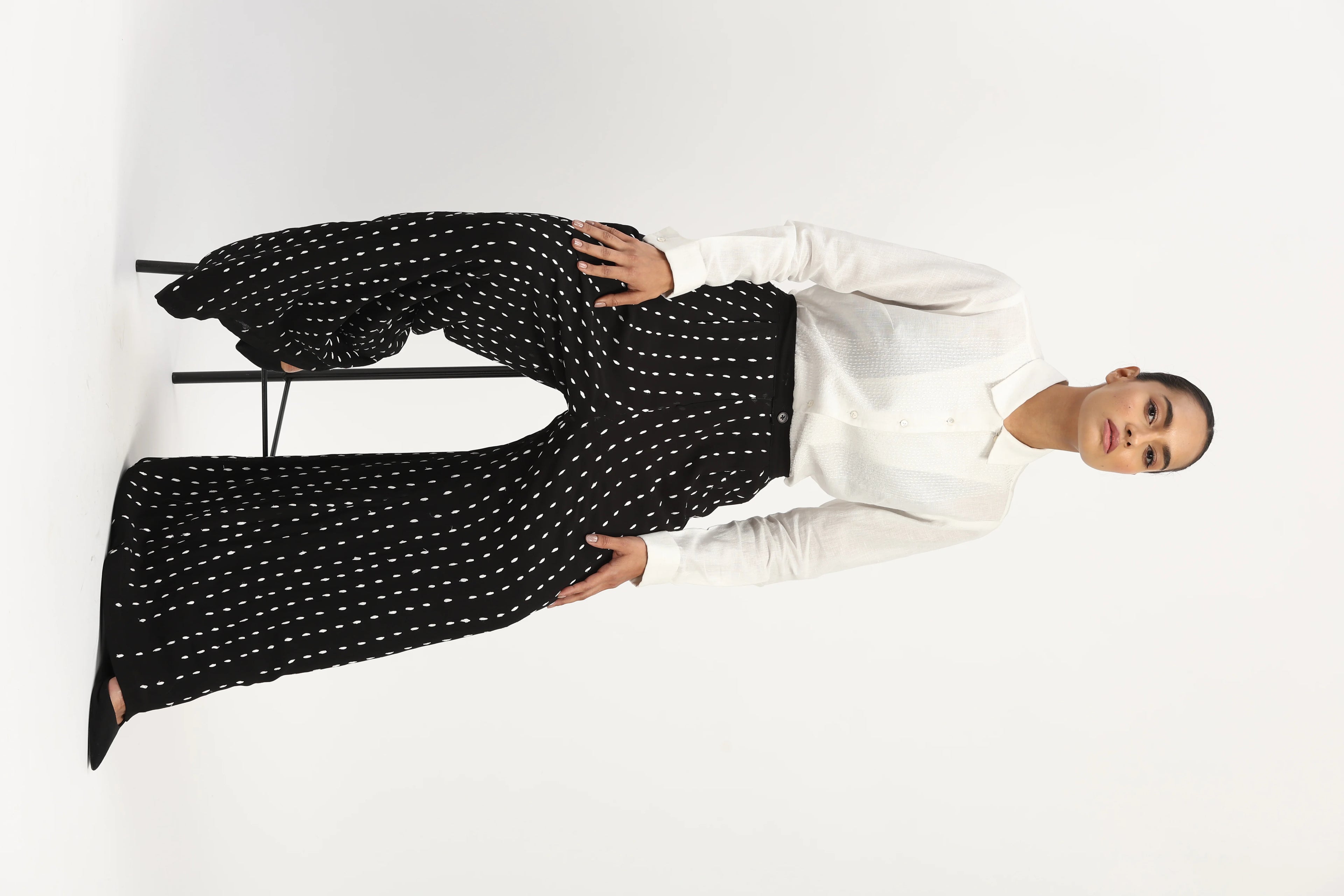 Stab Stitch Front Shirt Ivory