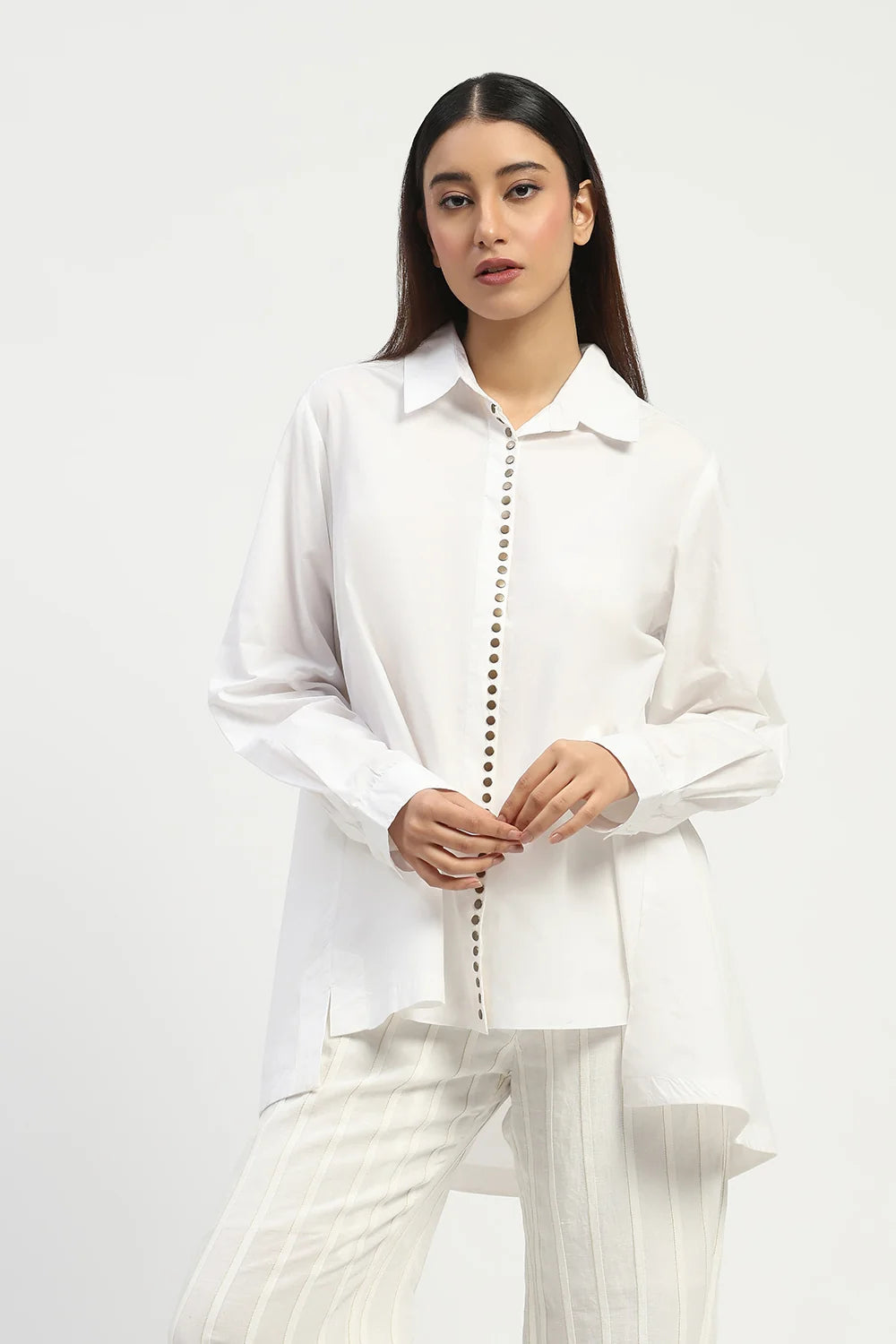 Studs Placket Shirt Ivory