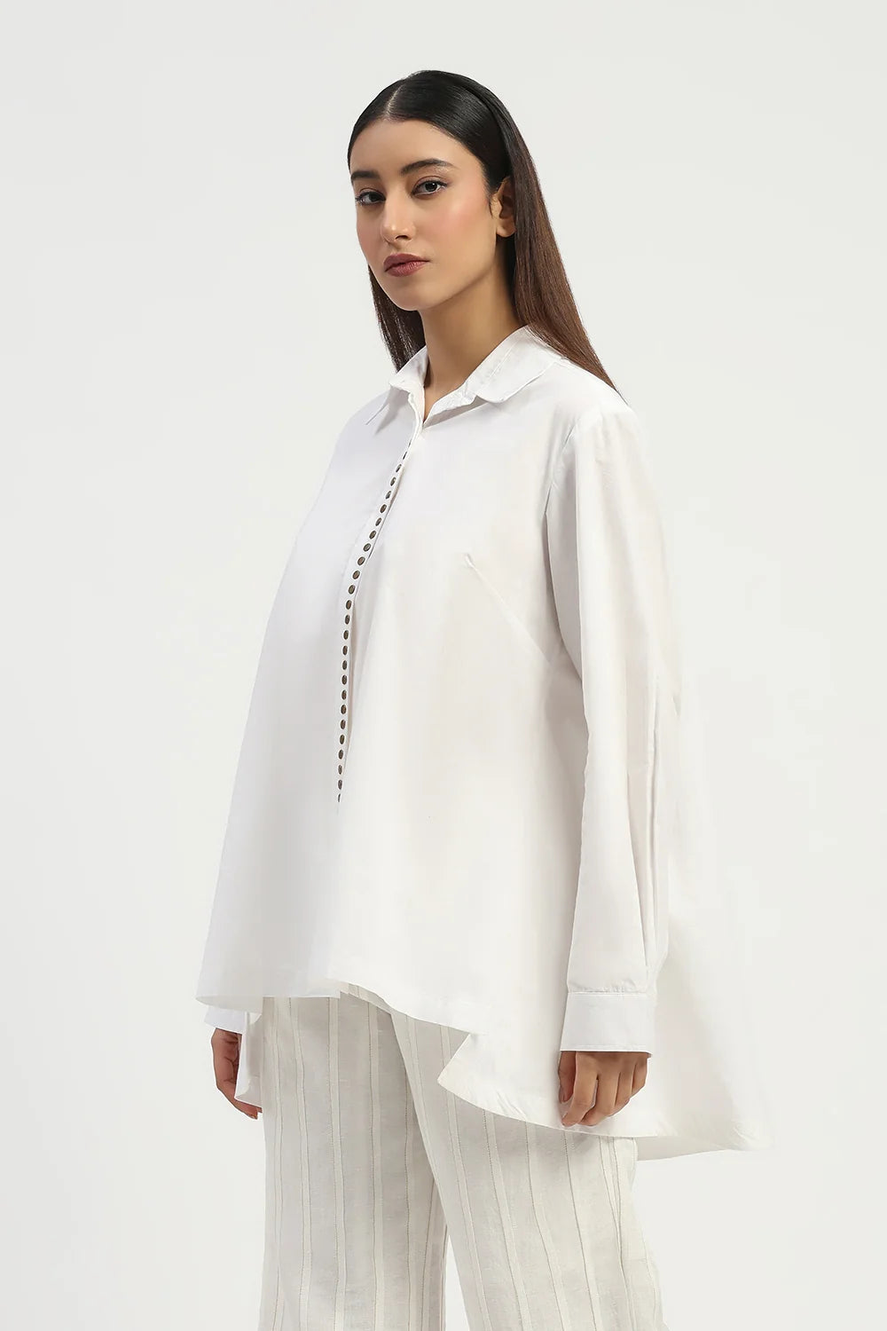 Studs Placket Shirt Ivory