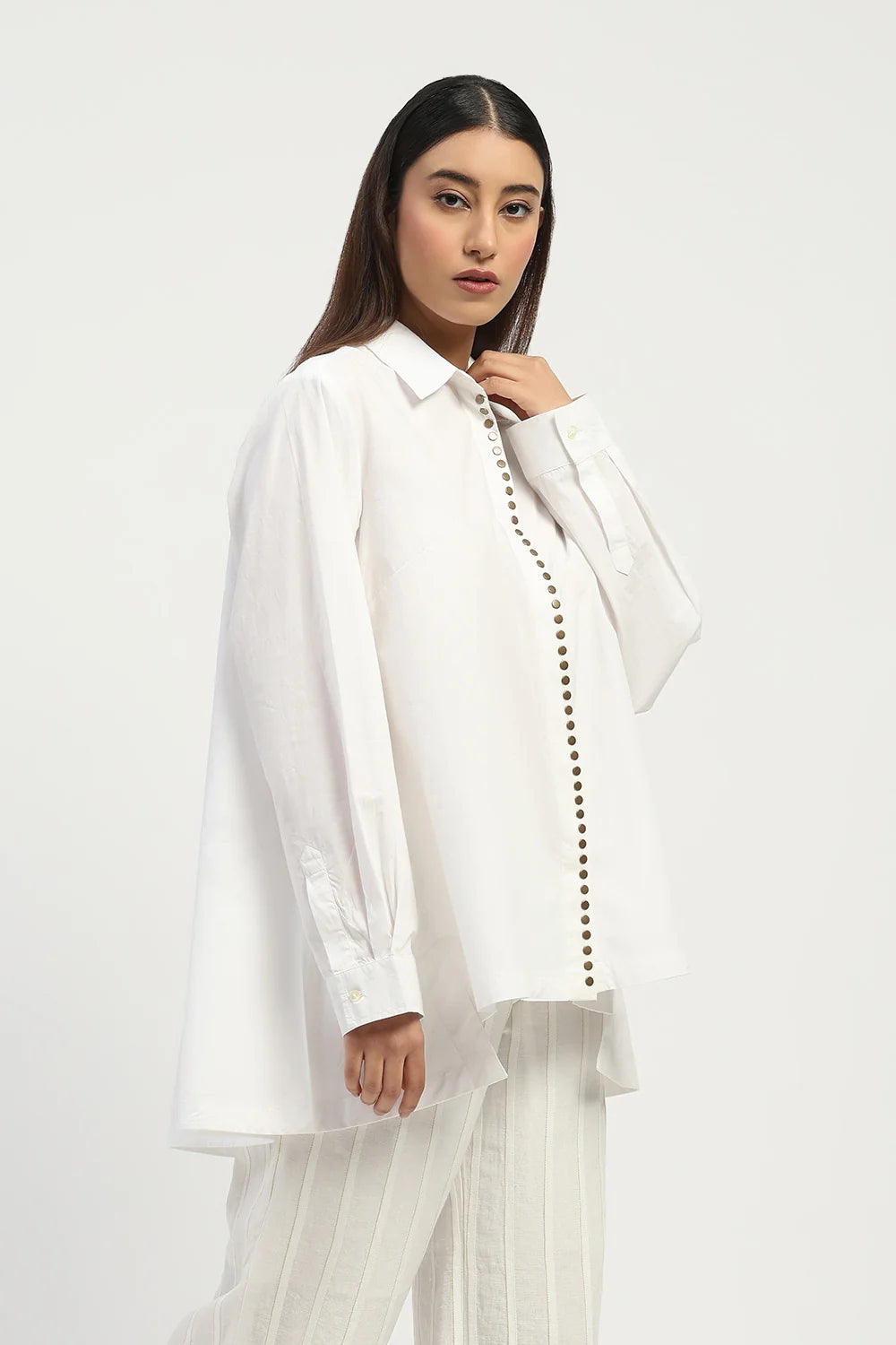 Studs Placket Shirt Ivory