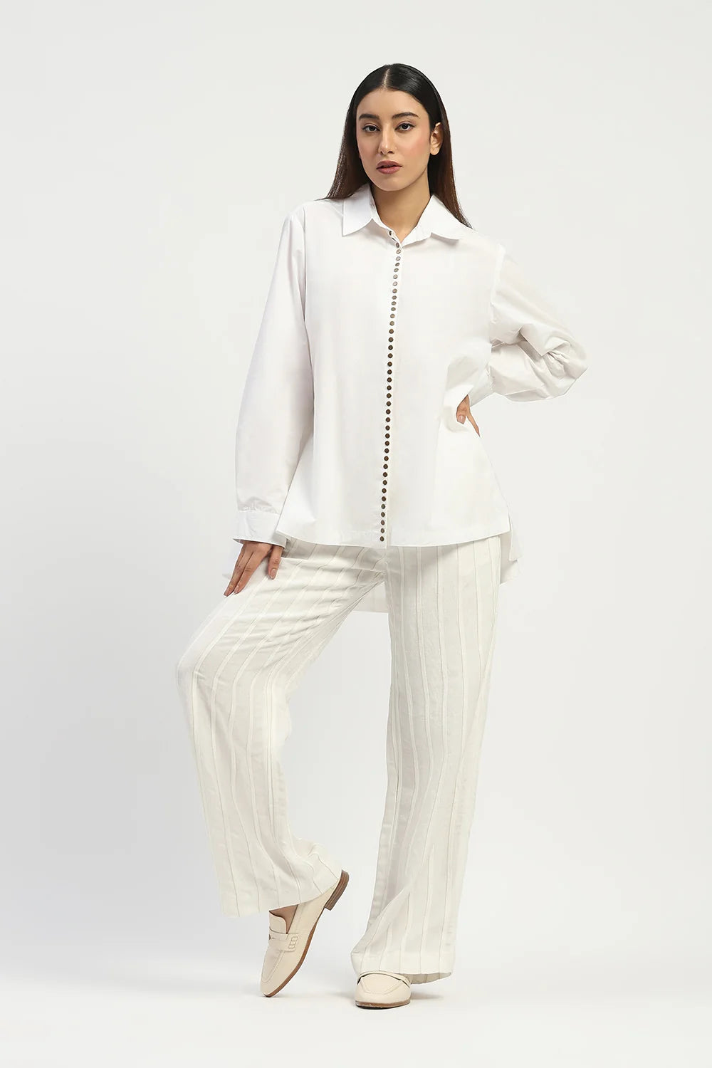 Studs Placket Shirt Ivory