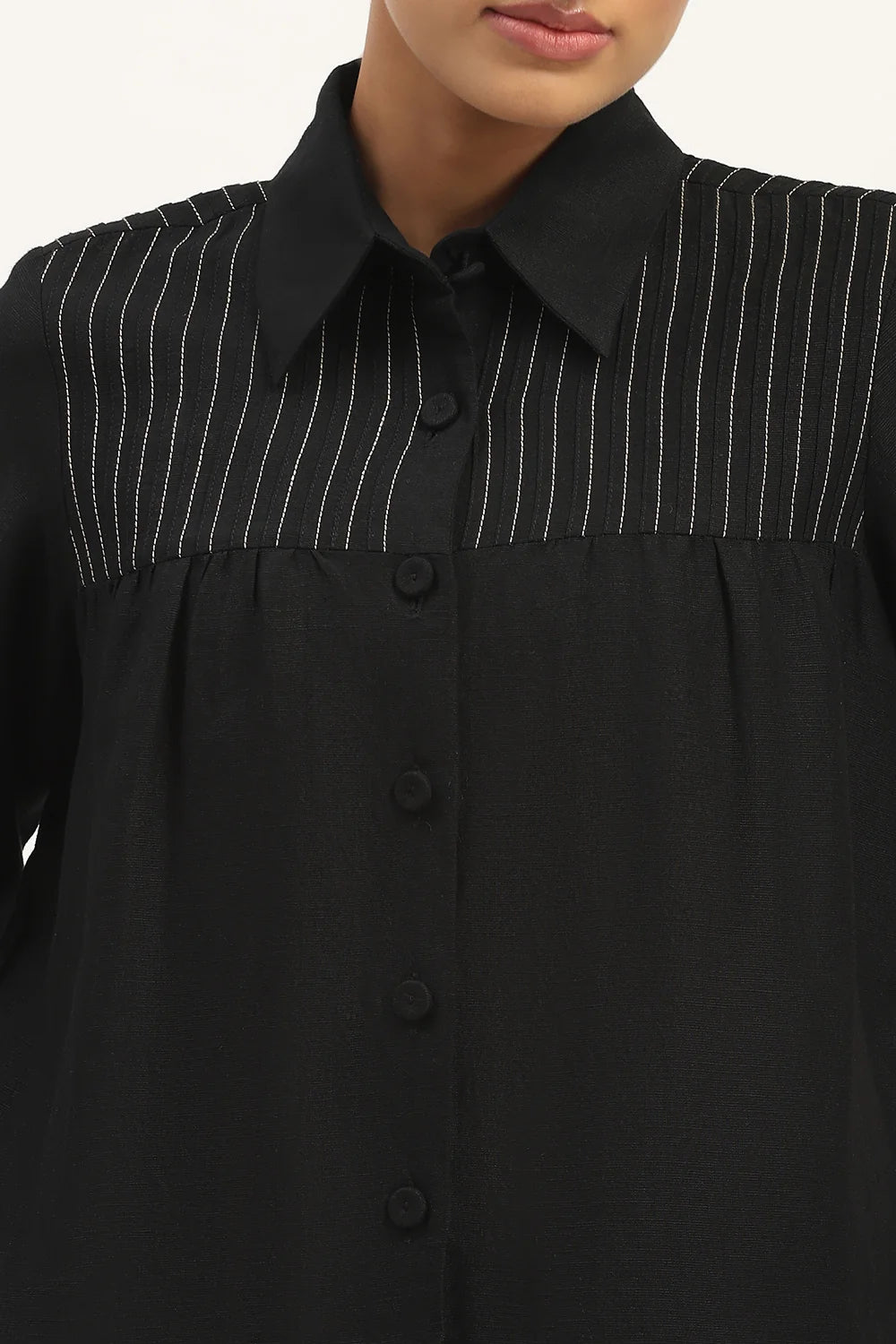 Pleated Linen Top Black