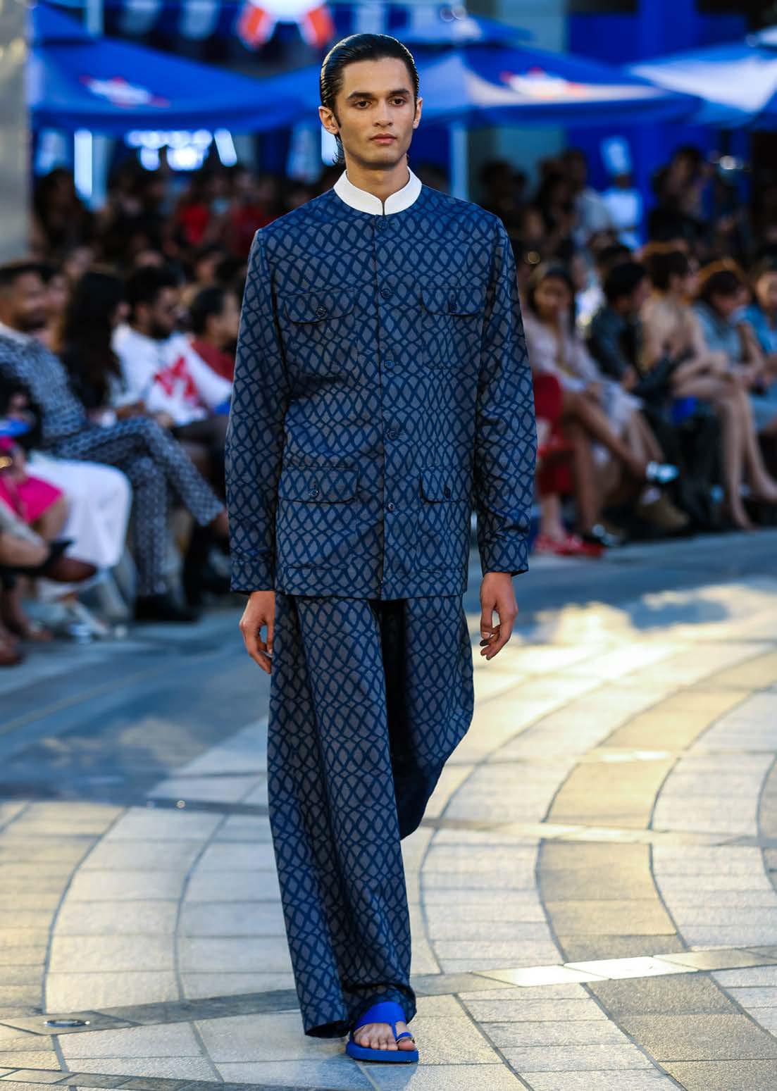 Chambray  block print bandhgala jacket
