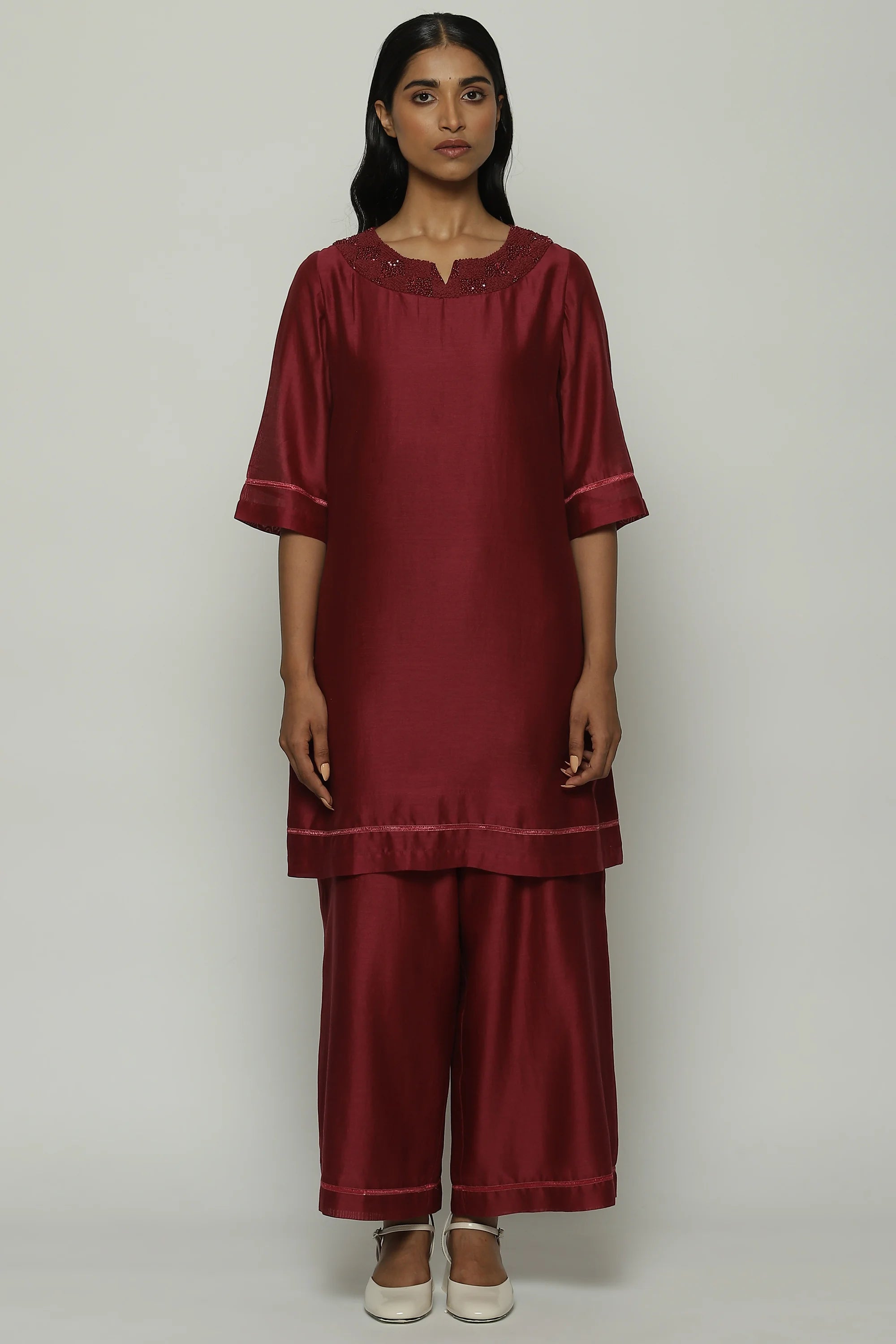 French Knot Neck Kurta