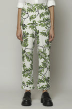 Leaf Print Handspun Handwoven Cotton Pant Ivory