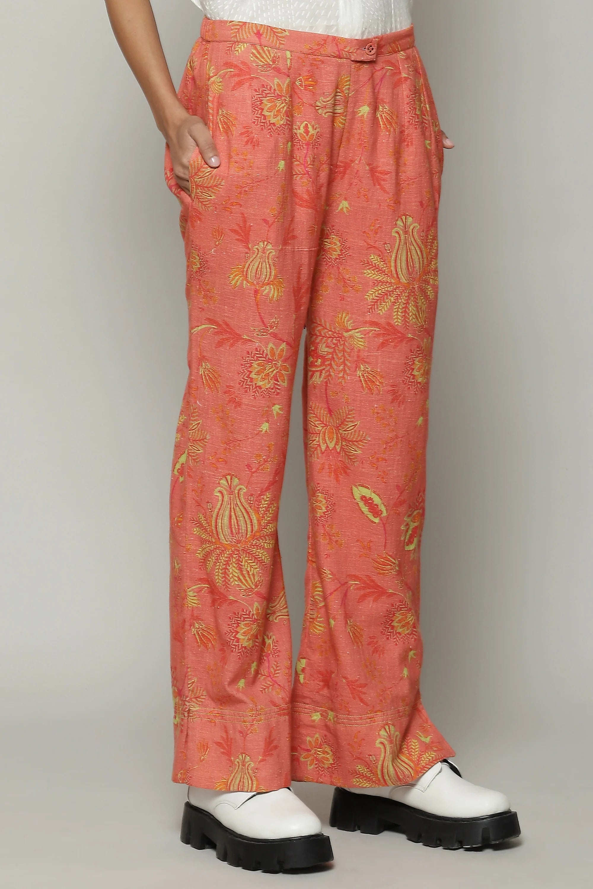 Chintz Print Handspun Handwoven Cotton Pant Pink