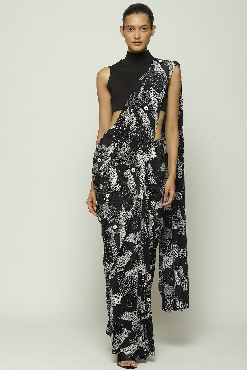 Multi Dots Black Sari