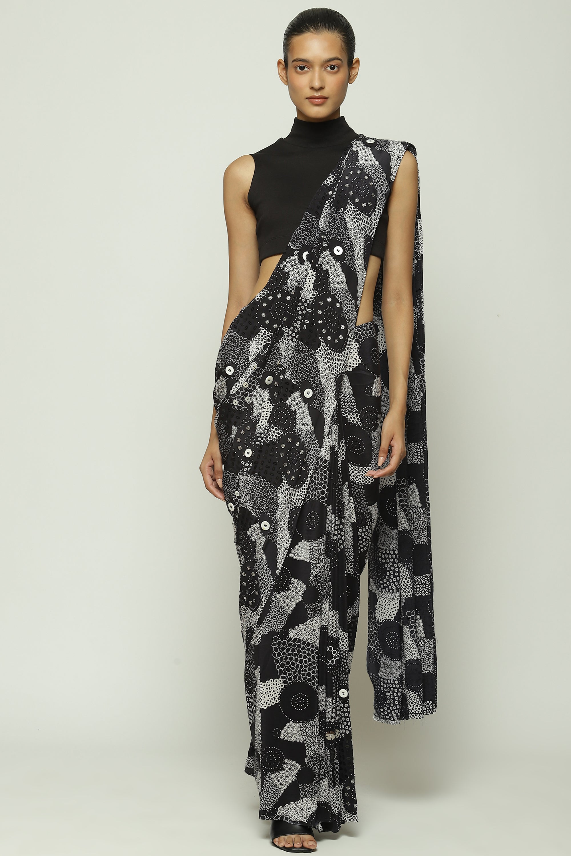 Multi Dots Black Sari