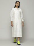 Fern Crewel Embroidered Silk X Cotton Tunic Ivory