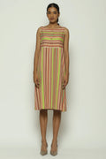 Green Multicolour Woven Stripes Dress