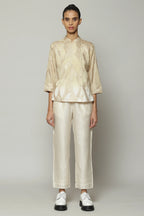 Ombre Crewel Embroidered Voile Shirt Parchment