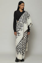 Lattice Printed Hand Woven Cotton Saree Black