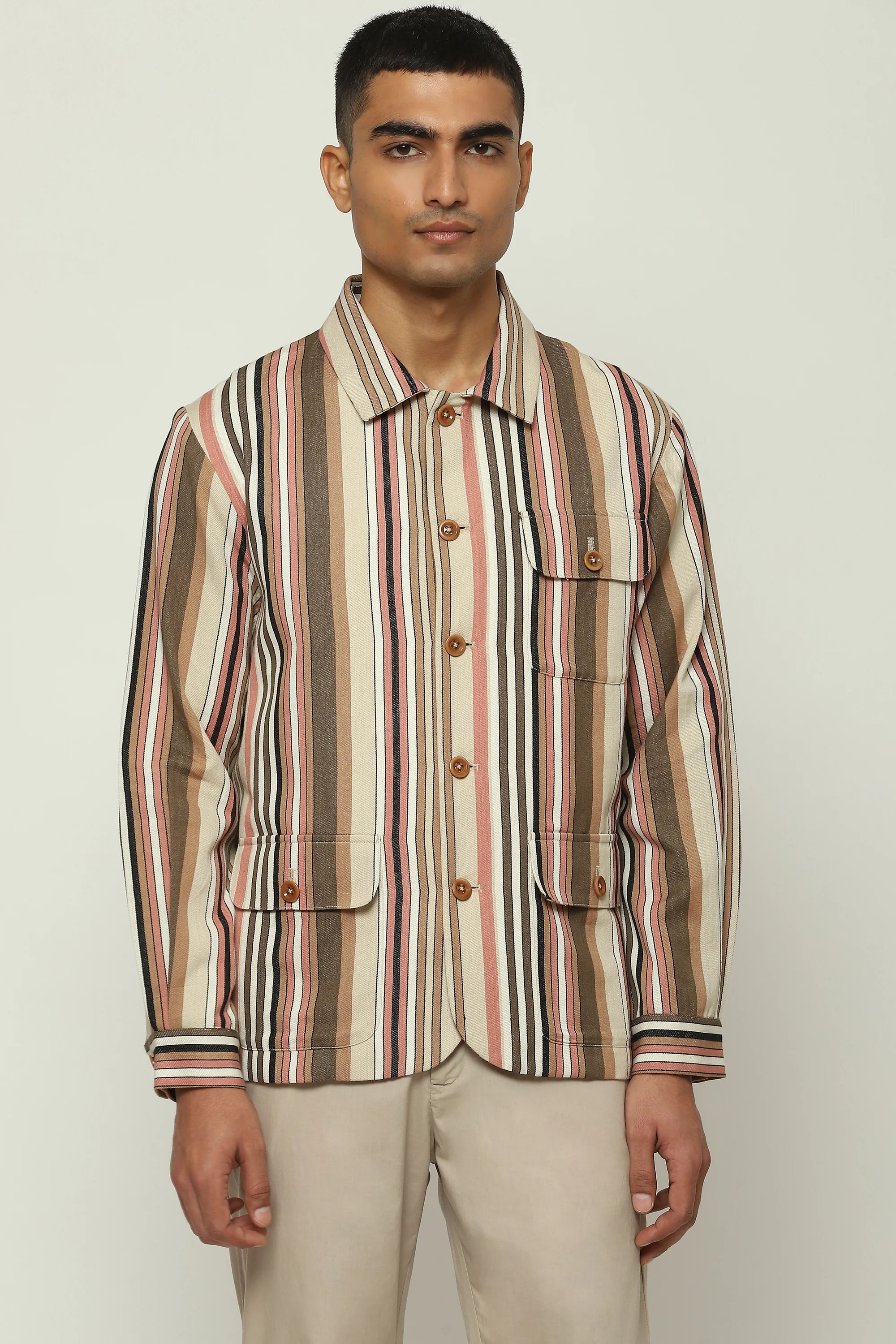 Woven Neutral Stripes Jacket