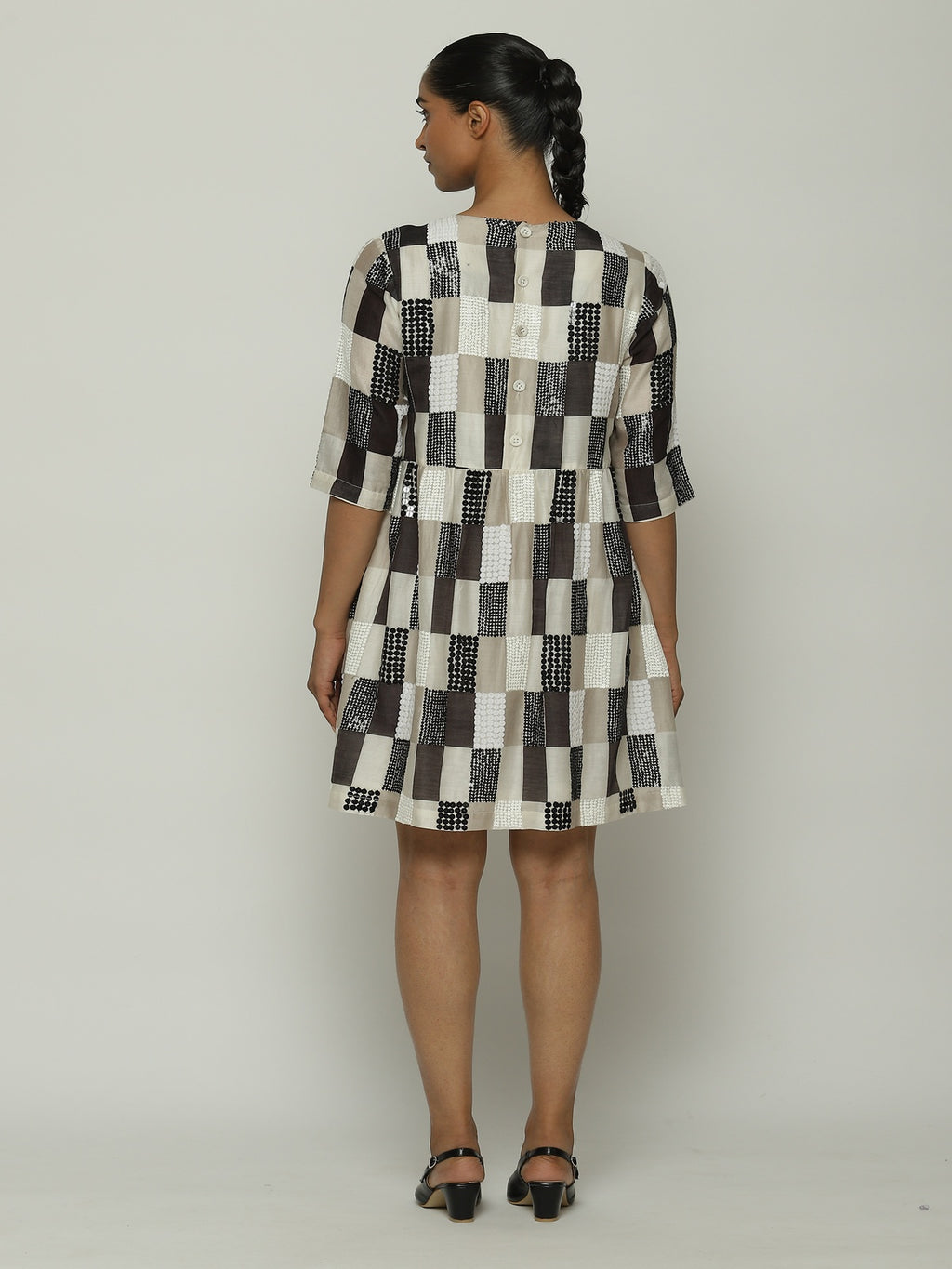 Print & Sequins Blocks (B/W) Dress