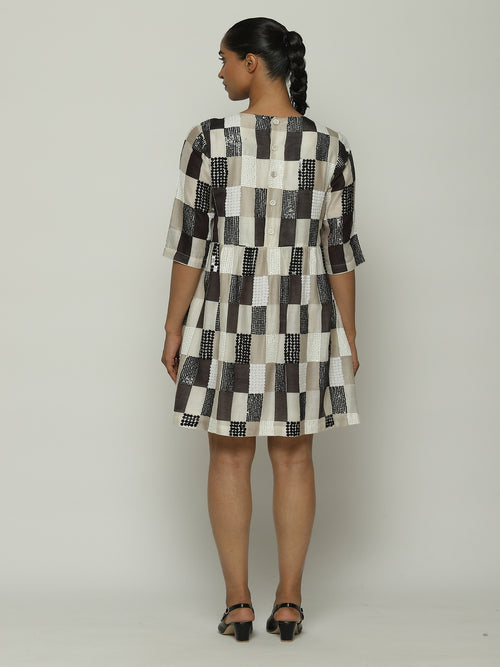 Print & Sequins Blocks (B/W) Dress