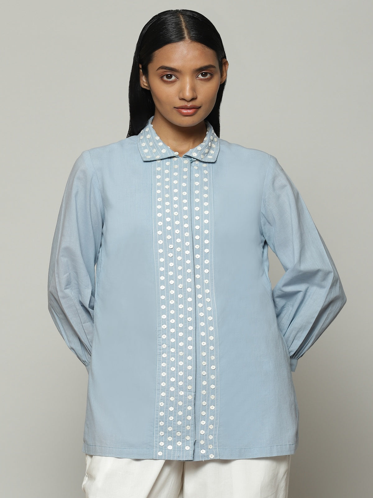 Mother Of Pearl Embroidered Cambric Shirt Carolina