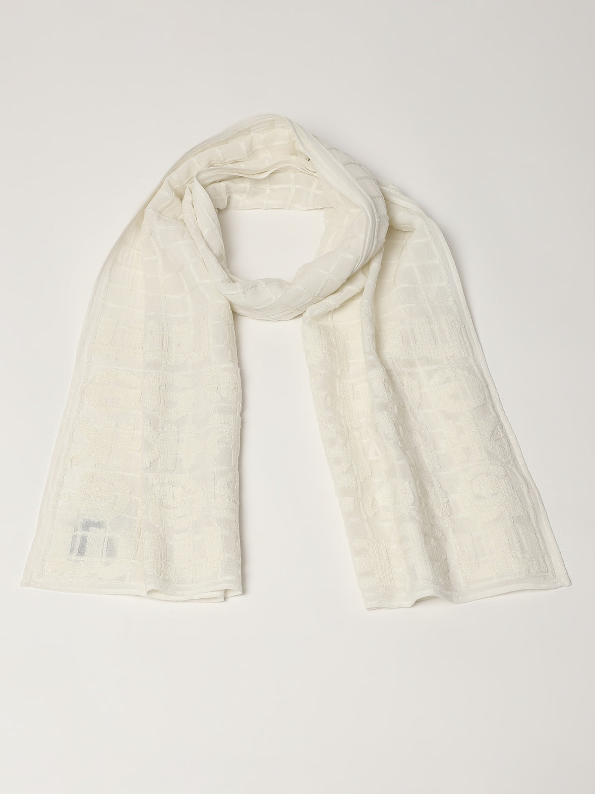 Tonal Crewel Embroidered Alphabets Scarf