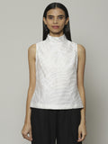 Fern Crewel Embroidered Silk X Cotton Top Ivory