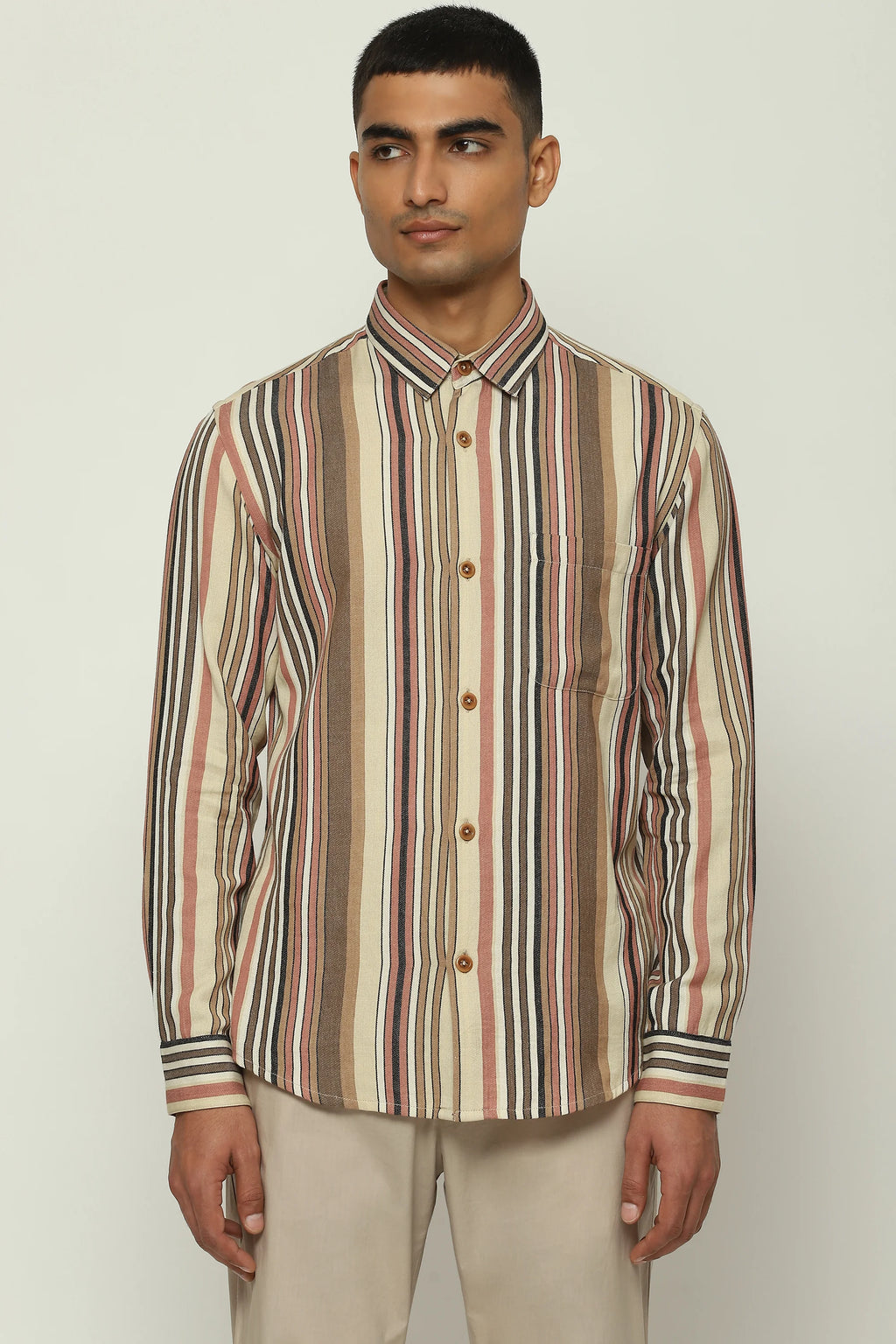 Woven Neutral Stripes Shirt