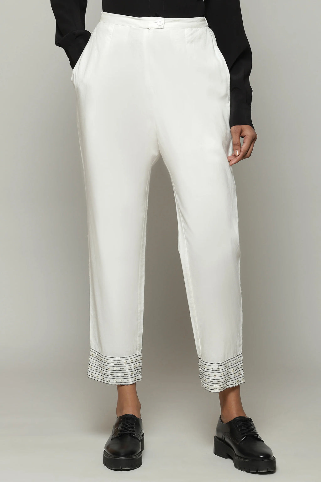 Mother Of Pearl Embroidered Cambric Pant Ivory