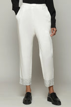Mother Of Pearl Embroidered Cambric Pant Ivory