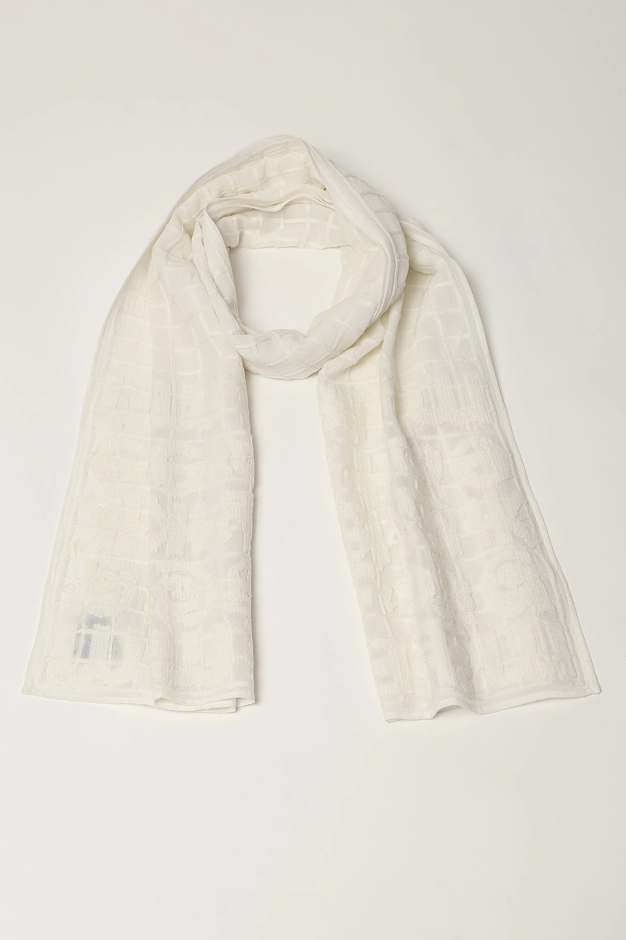Tonal Crewel Embroidered Alphabets Scarf
