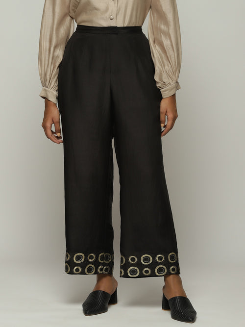 Circle Print &  Beads - Sequins Straight Pant