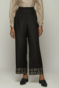 Circle Print &  Beads - Sequins Straight Pant