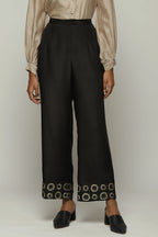 Circle Print &  Beads - Sequins Straight Pant