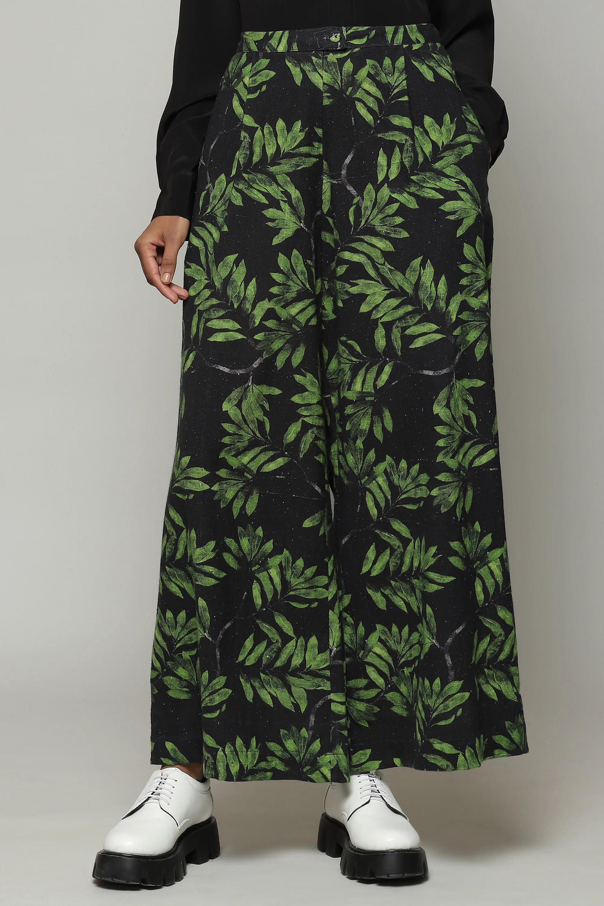 Leaf Print Handspun Handwoven Cotton Pallazo Pant