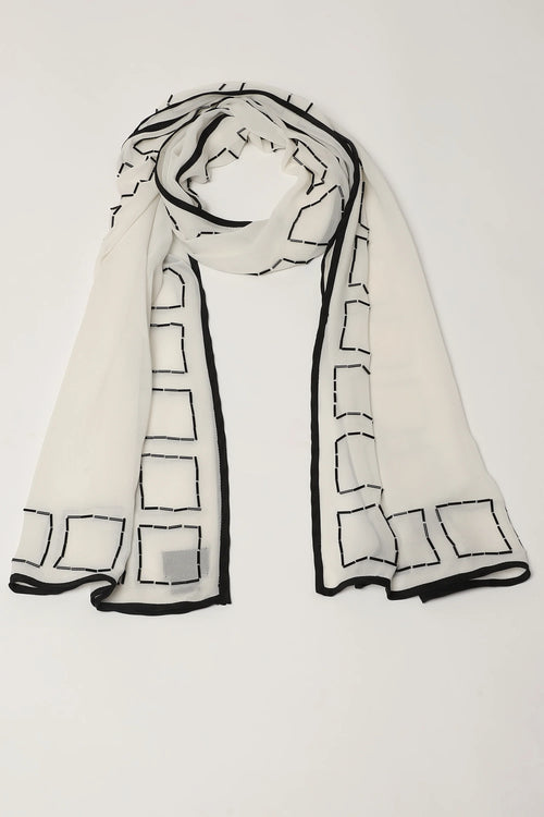 Geometric Square Embroidery Scarf