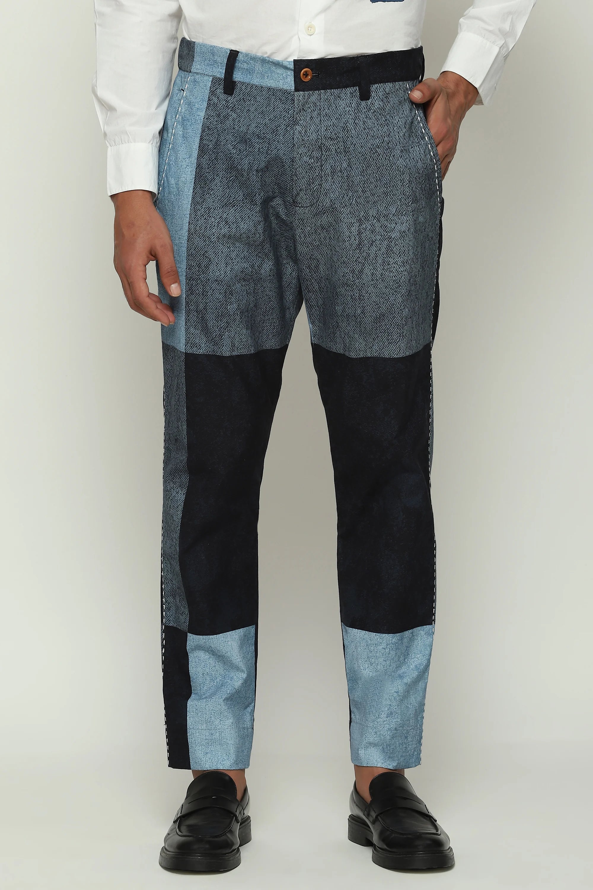 Denim Printed Patchwork Trouser