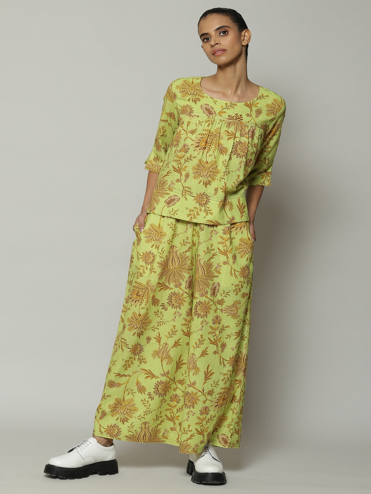 Chintz Print Handspun Handwoven Cotton Top Citrus