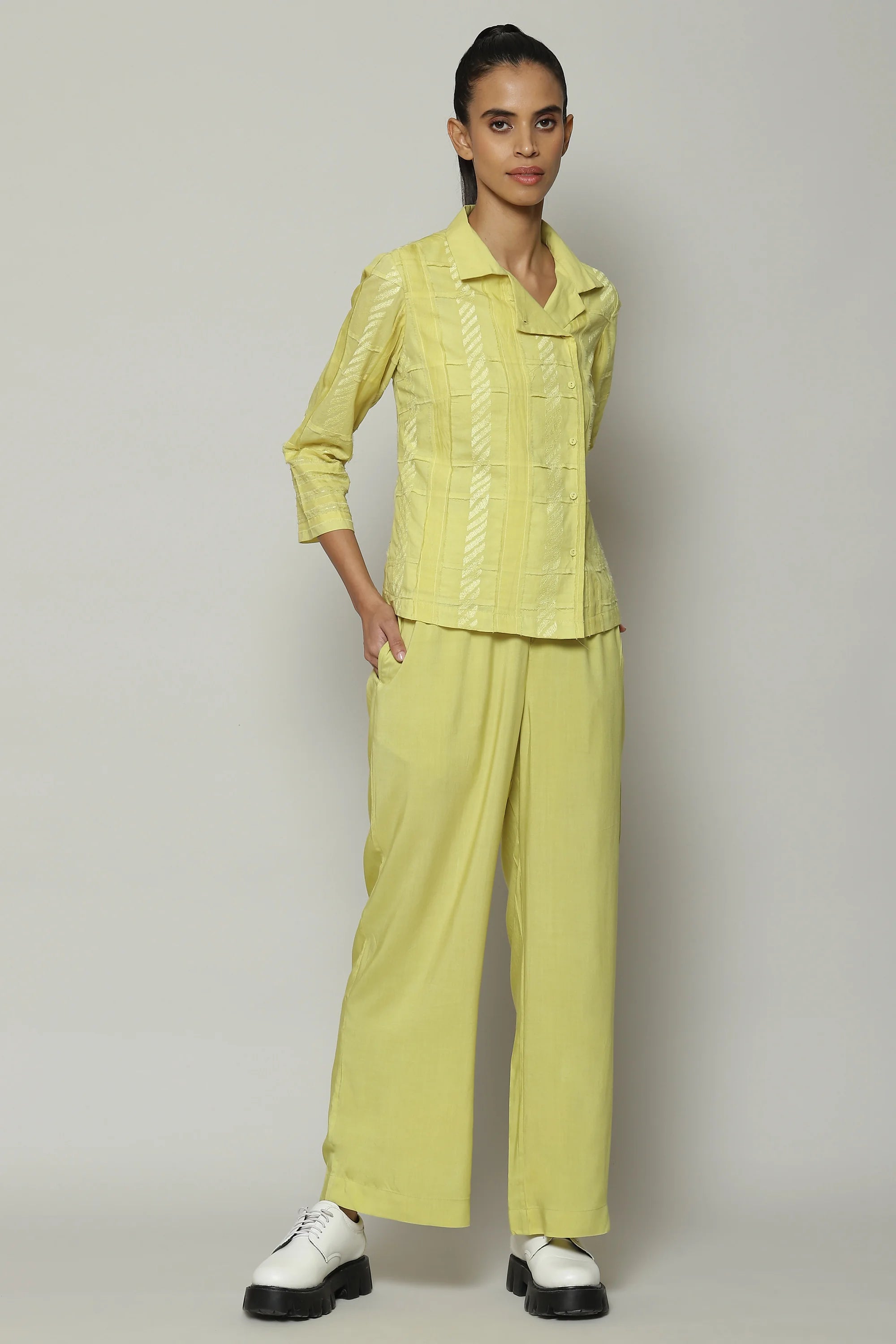Patchwork Embroidered Cambric Shirt Lime