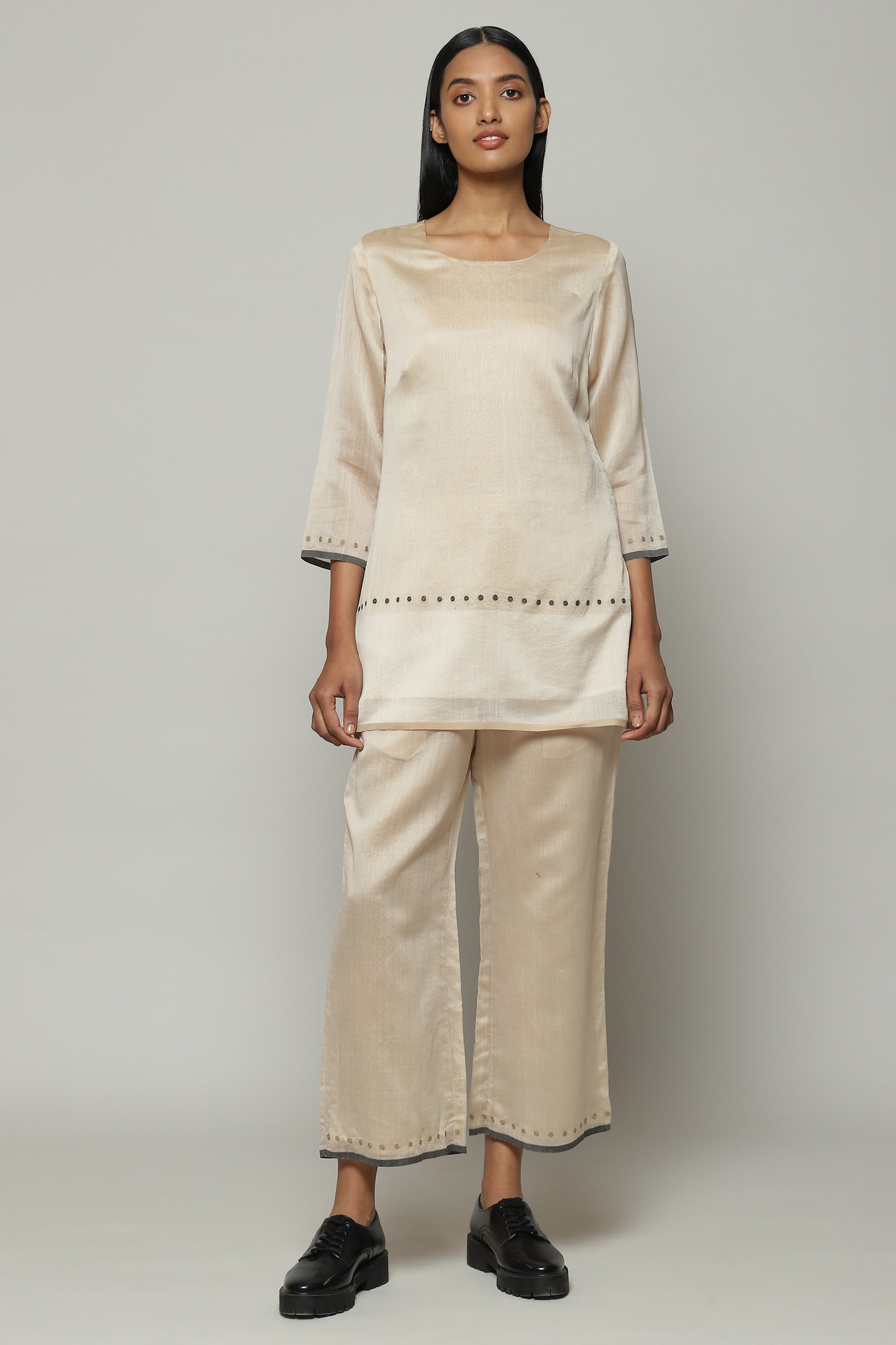 Maheshwar Border Silk X Cotton Tunic Parchment