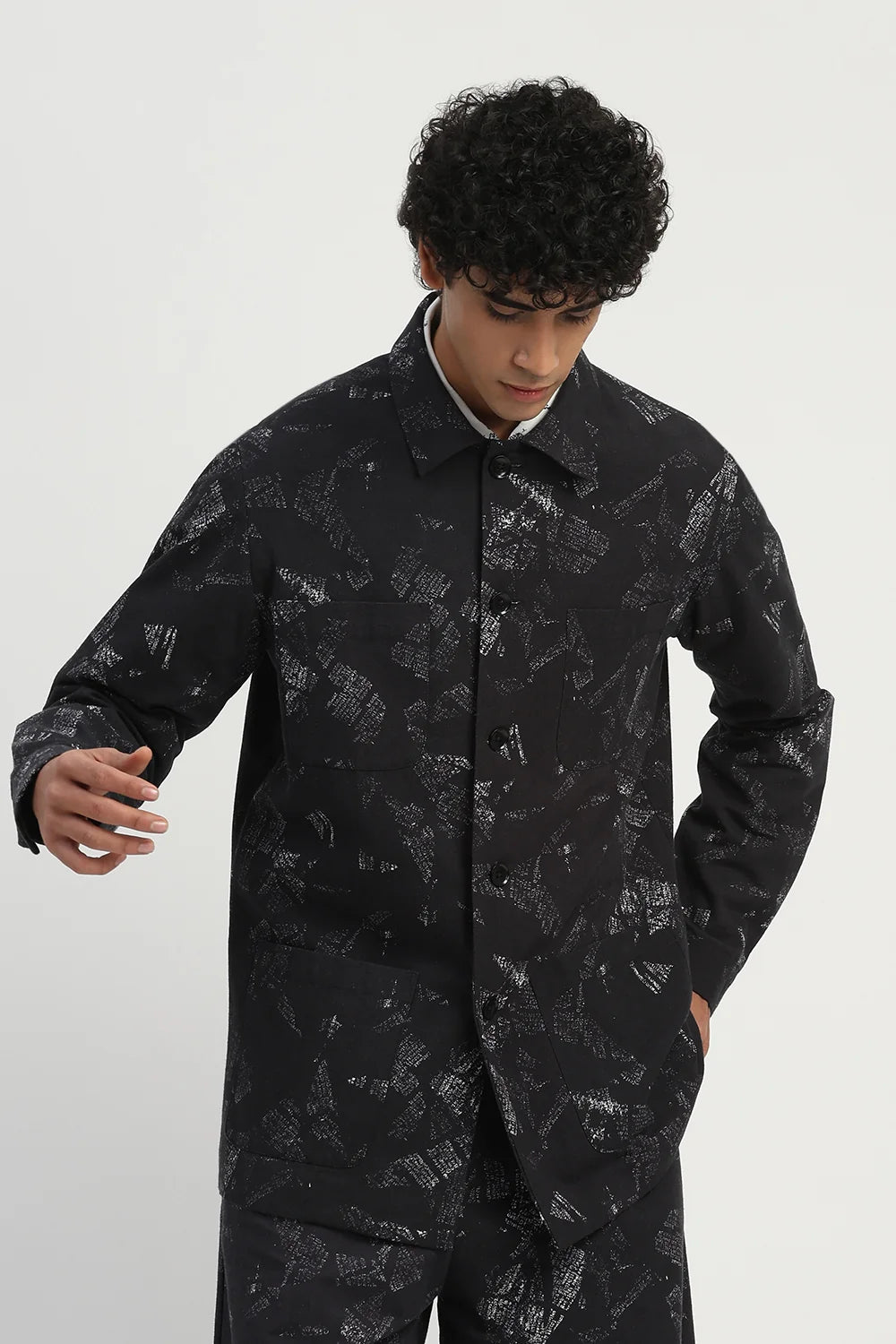 News Print Shirt Jacket