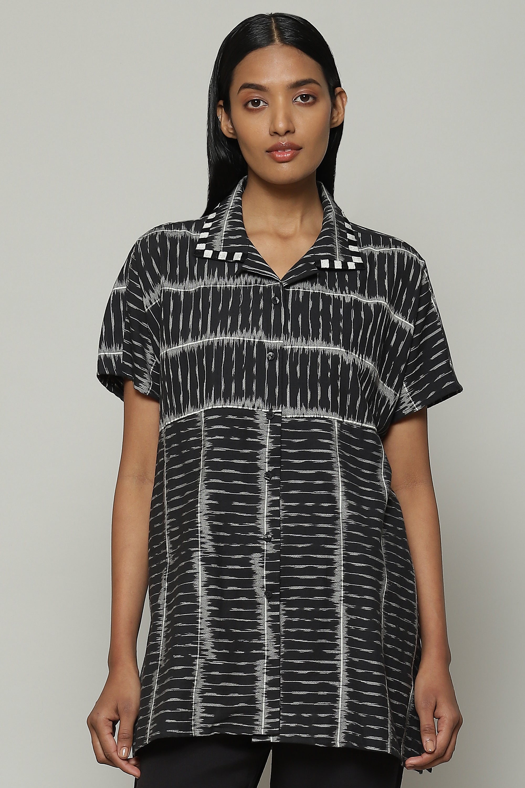 Single Ikat Cotton Shirt Black