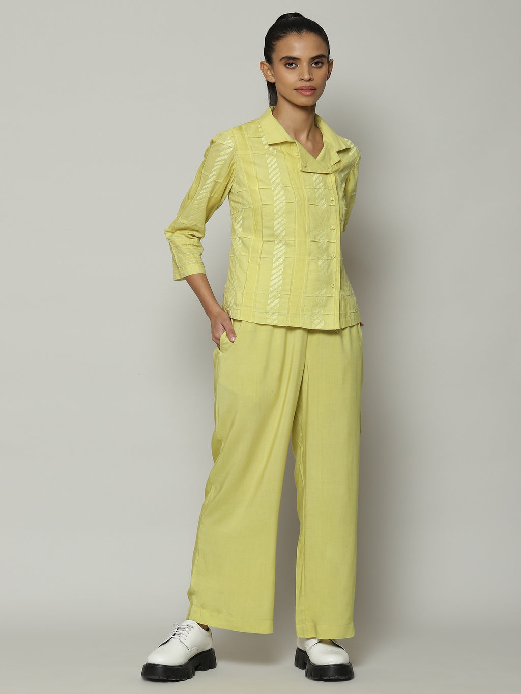 Patchwork Embroidered Cambric Shirt Lime